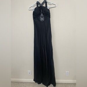 Aidan Mattox Niteline Floor Length Black Halter Evening Gown